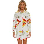 Seamless Pattern Vector Owl Cartoon With Bugs Womens Long Sleeve Shirt Dress