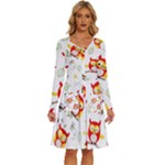 Seamless Pattern Vector Owl Cartoon With Bugs Long Sleeve Dress With Pocket
