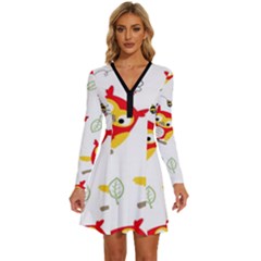 Long Sleeve Deep V Mini Dress  