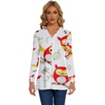 Seamless Pattern Vector Owl Cartoon With Bugs Long Sleeve Drawstring Hooded Top