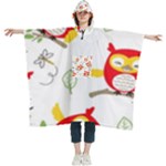 Seamless Pattern Vector Owl Cartoon With Bugs Women s Hooded Rain Ponchos