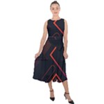 Gradient Geometric Shapes Dark Background Design Midi Tie-Back Chiffon Dress