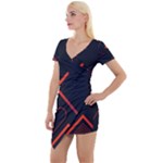 Gradient Geometric Shapes Dark Background Design Short Sleeve Asymmetric Mini Dress