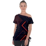 Gradient Geometric Shapes Dark Background Design Off Shoulder Tie-Up T-Shirt
