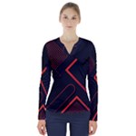 Gradient Geometric Shapes Dark Background Design V-Neck Long Sleeve Top