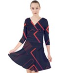 Gradient Geometric Shapes Dark Background Design Quarter Sleeve Front Wrap Dress