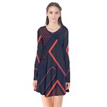 Gradient Geometric Shapes Dark Background Design Long Sleeve V-neck Flare Dress
