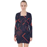 Gradient Geometric Shapes Dark Background Design V-neck Bodycon Long Sleeve Dress