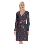 Gradient Geometric Shapes Dark Background Design Long Sleeve Velvet Front Wrap Dress