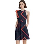 Gradient Geometric Shapes Dark Background Design Cocktail Party Halter Sleeveless Dress With Pockets