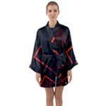 Gradient Geometric Shapes Dark Background Design Long Sleeve Satin Kimono