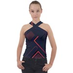Gradient Geometric Shapes Dark Background Design Cross Neck Velour Top