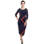 Gradient Geometric Shapes Dark Background Design Quarter Sleeve Midi Velour Bodycon Dress