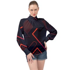 High Neck Long Sleeve Chiffon Top 