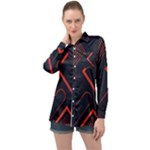 Gradient Geometric Shapes Dark Background Design Long Sleeve Satin Shirt
