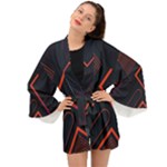 Gradient Geometric Shapes Dark Background Design Long Sleeve Kimono