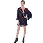 Gradient Geometric Shapes Dark Background Design V-Neck Flare Sleeve Mini Dress