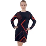 Gradient Geometric Shapes Dark Background Design Long Sleeve Hoodie Dress