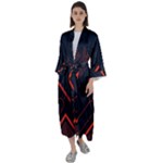 Gradient Geometric Shapes Dark Background Design Maxi Satin Kimono