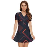Gradient Geometric Shapes Dark Background Design V-Neck High Waist Chiffon Mini Dress