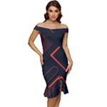 Gradient Geometric Shapes Dark Background Design Off Shoulder Ruffle Split Hem Bodycon Dress