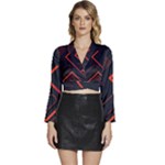 Gradient Geometric Shapes Dark Background Design Long Sleeve Tie Back Satin Wrap Top
