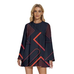 Round Neck Long Sleeve Bohemian Style Chiffon Mini Dress 