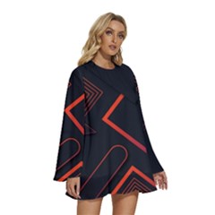 Round Neck Long Sleeve Bohemian Style Chiffon Mini Dress 