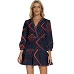 Gradient Geometric Shapes Dark Background Design V-Neck Placket Mini Dress