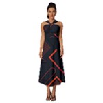 Gradient Geometric Shapes Dark Background Design Sleeveless Cross Front Cocktail Midi Chiffon Dress