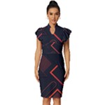 Gradient Geometric Shapes Dark Background Design Vintage Frill Sleeve V-Neck Bodycon Dress