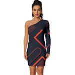 Gradient Geometric Shapes Dark Background Design Long Sleeve One Shoulder Mini Dress