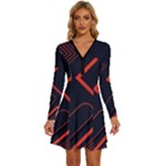 Gradient Geometric Shapes Dark Background Design Long Sleeve Deep V Mini Dress 