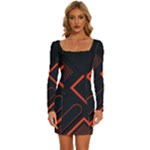 Gradient Geometric Shapes Dark Background Design Long Sleeve Square Neck Bodycon Velvet Dress
