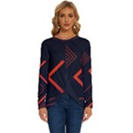 Gradient Geometric Shapes Dark Background Design Long Sleeve Crew Neck Pullover Top