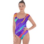 Multicolored Abstract Background Short Sleeve Leotard 