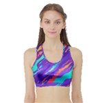 Multicolored Abstract Background Sports Bra with Border
