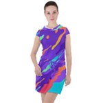 Multicolored Abstract Background Drawstring Hooded Dress