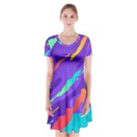 Multicolored Abstract Background Short Sleeve V-neck Flare Dress