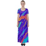 Multicolored Abstract Background High Waist Short Sleeve Maxi Dress