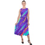 Multicolored Abstract Background Midi Tie-Back Chiffon Dress