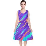 Multicolored Abstract Background V-Neck Midi Sleeveless Dress 
