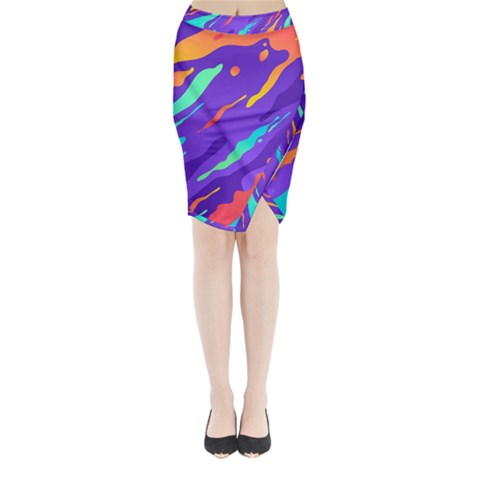Multicolored Abstract Background Midi Wrap Pencil Skirt from ArtsNow.com