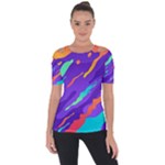 Multicolored Abstract Background Shoulder Cut Out Short Sleeve Top