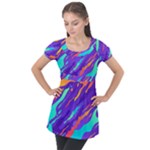 Multicolored Abstract Background Puff Sleeve Tunic Top