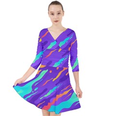 Quarter Sleeve Front Wrap Dress 