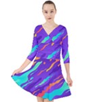 Multicolored Abstract Background Quarter Sleeve Front Wrap Dress
