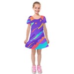 Multicolored Abstract Background Kids  Short Sleeve Velvet Dress