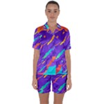 Multicolored Abstract Background Satin Short Sleeve Pajamas Set