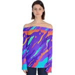 Multicolored Abstract Background Off Shoulder Long Sleeve Top